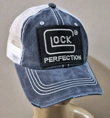 Chapéu caminhoneiro Glock Guns malha desgastada azul marinho e branco malha Glock Perfection - Imagem 1 de 4