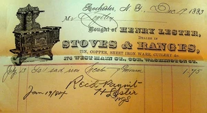 Henry Lester Billhead Rochester NY December 19 1883 Stoves & Ranges - Picture 1 of 1