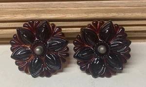 2 Antique Victorian Amethyst Floral Glass Drape Curtain Tie Backs 3 1/4" D - Picture 1 of 2