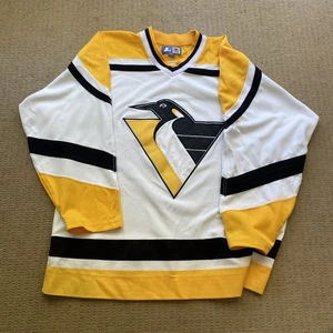 Vintage Pittsburgh Penguins Hockey Jersey Mens L White Black Gold NHL 90s - Picture 1 of 7