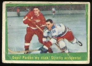 1959-60 Topps #18 Oops! Pardon My Stick (Jim Bartlett / Marcel Pronovost AP) - Picture 1 of 2