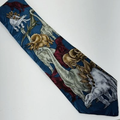 Natures Museum Collection Dinosaurs Roamed Earth 57” Mens Silk Tie Blue - Image 1 of 4