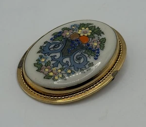 Vintage Lenox Autumn Gold 1/20 12K GF Oval Porcelain Hand Painted Brooch - Picture 1 of 5