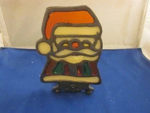 Weihnachtsmann Buntglas Kerzenhalter Windlicht Metall Imperfekt Vintage TIAWAN - Bild 1 von 6