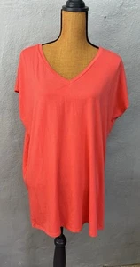 Top largo cuadrado Eileen Fisher cuello en V talla XL coral manga corta dobladillo dividido ¡Nuevo! - Imagen 1 de 13