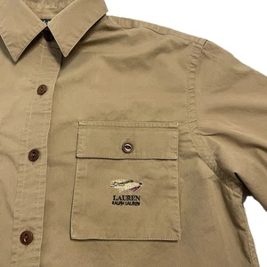 Lauren Ralph Lauren Shirt Women's Petite Small Embroidered Fly Fishing Khaki Tan - Picture 1 of 9