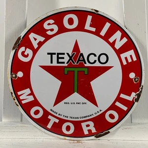Texaco Enamel Sign - Ø 30cm (11.8") - Garage Vintage Motor Oil Unique Decoration - Picture 1 of 12