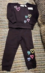 New 2T Sweatpants Set Girls Multicolor Bright Hearts Fleece - Picture 1 of 10