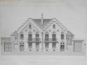 MAISONS LILLE Encyclopedie Architecture GRAVURE Bury FELIX NARJOUX Morel XIX° - Bild 1 von 2