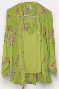 Fig and Flower limettengrüne Tunika mit bestickten Blumen Trägertop Gr. Medium Boho - Bild 1 von 17