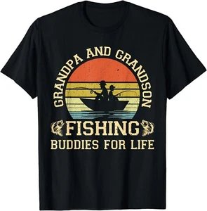 Vintage Grandpa and Grandson Fishing Buddies For Life Gift Unisex T-Shirt - Picture 1 of 3