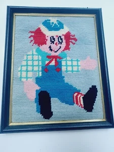 Vintage Raggedy Andy Puppe Nadelspitze Kreuzstich Bild fertig gerahmt 9x11 - Bild 1 von 10