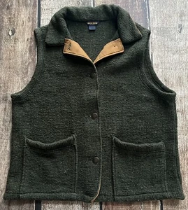 WOOLRICH WOOL BLEND SWEATER CARDIGAN VEST GREEN WOMENS LARGE EXCELLENT CONDITION - Picture 1 of 8
