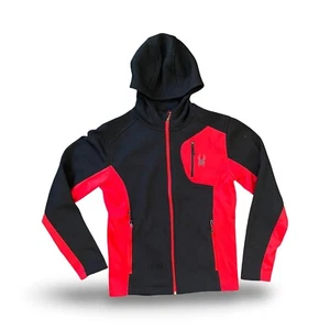 Spyder Jacket Hoodie Men's Medium Waffle Thermal Red Black Full Zip Pockets - Picture 1 of 8