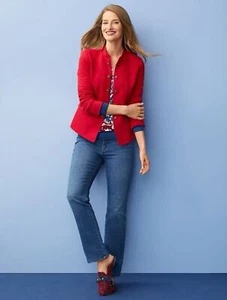 Talbots Red Jacket Military Style Cotton Blend Crest Buttons Coat Twill Petite 4 - Picture 1 of 9