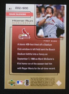 1999 UD Challengers for 70 Challengers Ed. HR Highlights #61 Mark McGwire /600 - Picture 1 of 3