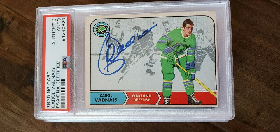 1968-69 OPC SIGNED CARD CAROL VADNAIS SEALS CANADIENS BRUINS RANGERS PSA DNA 81 - Image 1 of 1