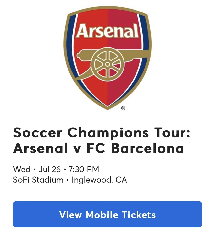 FC Barcelona vs Arsenal - Sofi Stadium - 3 Tickets - 211 Row 1, Seats 6, 7, 8 - Image 1 of 1