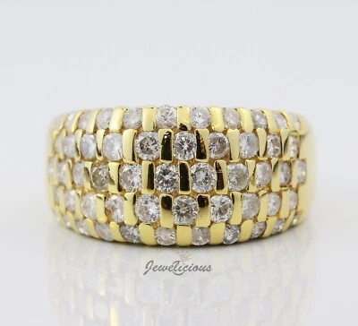 14K Yellow Gold 1.5 CT Natural Diamonds 5 Row Tension Band Cocktail Ring - Image 1 of 4