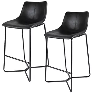 2 X FAUX LEATHER BAR STOOL LUXURY STEEL FRAME BLACK KITCHEN BREAKFAST HIGH CHAIR - Picture 1 of 5
