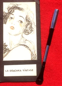 SOPORTE PARA CIGARRILLOS RETRÁCTIL FRANCÉS AÑOS 20 MUJER ~ CELULOIDE NEGRO Y METAL DORADO ~ NUEVO - Imagen 1 de 8