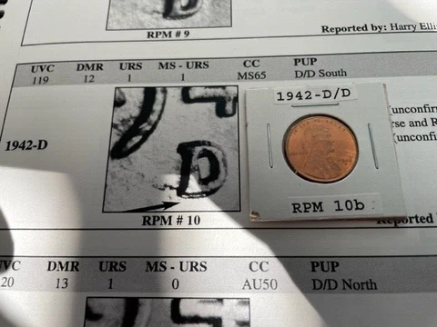 1942-D/D South Lincoln Wheat cent UNC Red  RPM 10 Really Nice coin RARE Cover