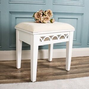 White Stool Wooden Cushioned Padded Make up Dressing Table Desk Seat Chair Bench