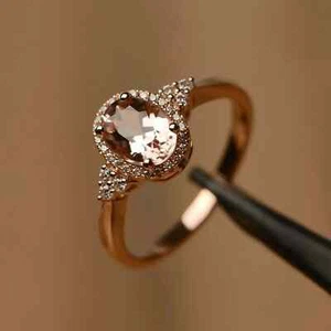 2Ct Oval Cut Lab Created Morganite Engagement Ring 14K Yellow Gold Plated - Picture 1 of 2