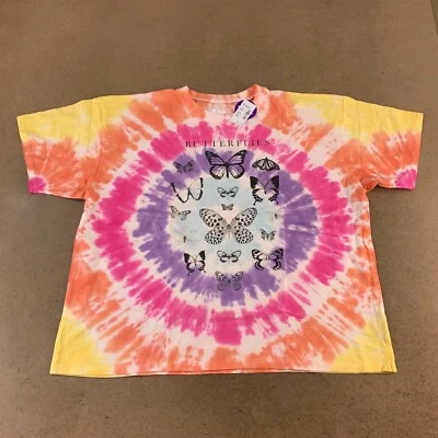 Sugar & Jade Girls T-Shirt White Pink Tie Dye Butterflies Crew Neck XL 16/18 New - Image 1 of 4