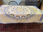 Quilt Blue Yellow White Hand Stitched/quilted Star Pattern 67" X 85" Excellent