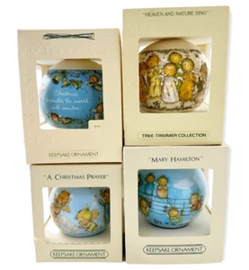 Hallmark Christmas Ornaments Ball Mary Hamilton Satin Glass Cherub 1979,81,82,84 - Picture 1 of 10