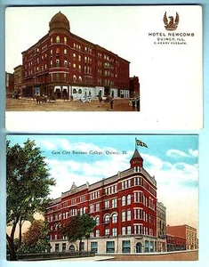 K46 Quincy, Ill. 2 Pcs. Gem City Business College, Hotel Newcomb Emblem Emboss - Picture 1 of 2