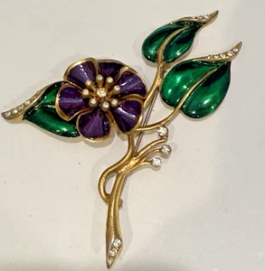 VINTAGE FRÜHE EMAILLE 4" DIAM BLUMEN BROSCHE SIEHT FRÜHER BOUCHER AUS - Bild 1 von 4
