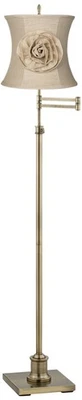 Traditional Swing Arm Floor Lamp Antique Brass Almond Flower Shade Living Room - Image 1 of 3