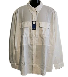Camicia manica lunga Huk Fishing tessuto con bottoni uomo 3XL bianca nuova con etichetta - Foto 1 di 2