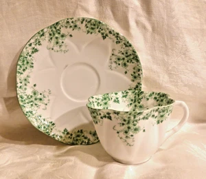 Shelley England Dainty Green Teacup and Saucer #053 Rare - Picture 1 of 7