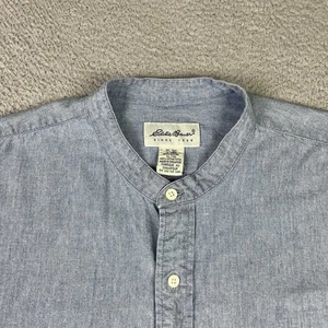 Vintage Eddie Bauer Shirt Mens XL Blue Chambray Mandarin Collar Button Up - Picture 1 of 10