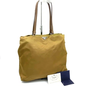 PRADA Tessuto Nylon Yellow Tote Shoulder Bag Triangle Logo Handbag Purse MBc1544 - Picture 1 of 10