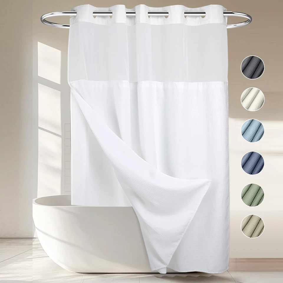 No Hooks Required Waffle Weave Shower Curtain With Snap in Liner - 71w X 74hh...