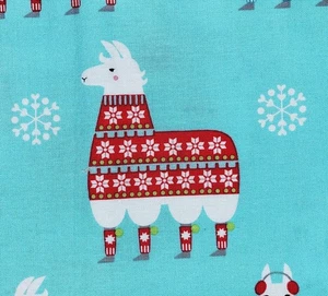 Christmas XMAS Llama Navidad Blue Michael Miller Cotton Quilt Fabric 1 3/4 YD - Picture 1 of 6