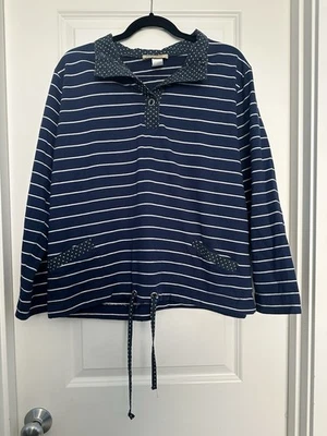 Davina 女式 XL 码蓝色条纹衬衫长袖领上衣口袋 — 第 1/4 张图片