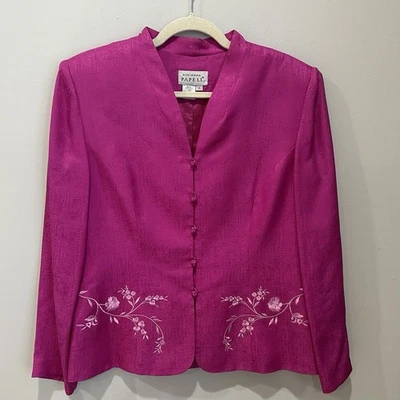 Chaqueta blazer bordada de seda fucsia para mujer Adrianna Papell de colección talla 14 Foto 1 de 4