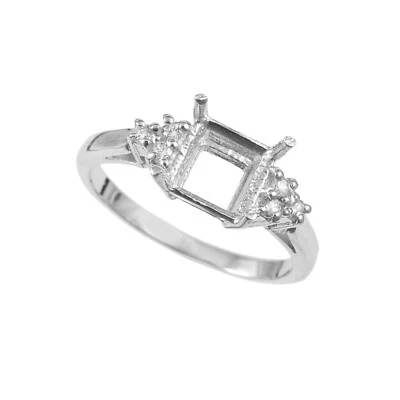 925 Sterling Silver Jewelry Semi Mount Ring Stone Setting Size 7X7 MM Square - Image 1 of 4