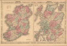 1864 Scotland & Ireland by Johnson Ward beautiful antique map 24.8" x 17.1" # 2