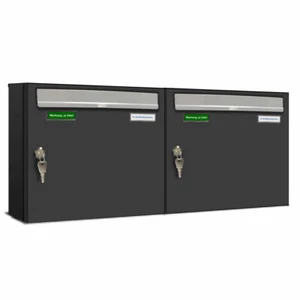 BASIC 2er Briefkasten RAL 7016 Anthrazit/RAL 9006 Weiss mit Posthaltebügel - Bild 1 von 5