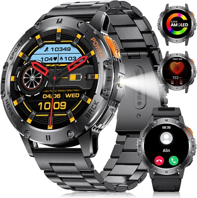 Smartwatch Herren mit Telefonfunktion LED Taschenlampe Sportmodi Wasserdicht - Bild 1 von 4