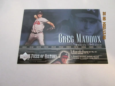 GREG MADDUX BRAVES 2002 UPPER DECK PIECE OF HISTORY CARD #50 - Image 1 of 2