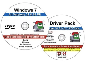 Win7 All Vers Repair Recover Restore Re-install 32/64 Bit DVD Plus Driver Pack - Picture 1 of 1