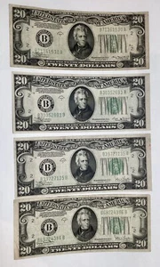 Lot Of 4 1934-A, B, C & D $20 Federal Reserve Bank Notes New York, NY - Picture 1 of 13