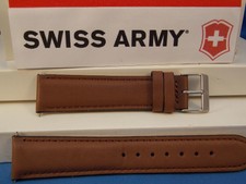 Swiss Army Watch Band Field 20mm Brown Leather Logo Buckle. Stitched and Padded
